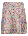 Etro Pleated Printed Silk-twill Shorts In Purple