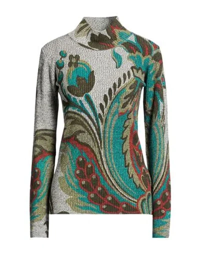Etro Ribbed Wool Turtleneck Sweater With Daffodil Print In Multi