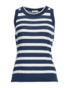 Etro Woman Sweater Navy Size 10 Cotton, Cashmere In Navy Blue