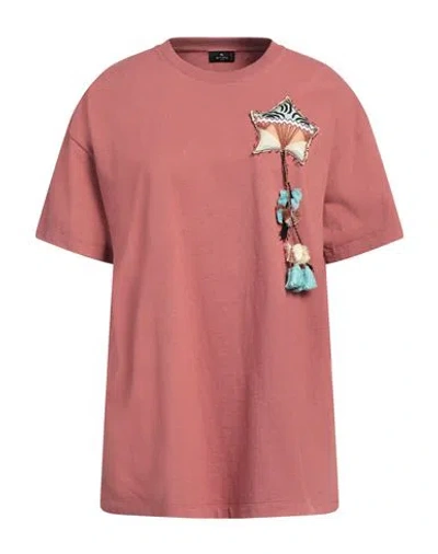 Etro Woman T-shirt Brick Red Size L Cotton