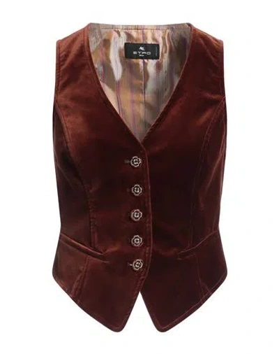 Etro Woman Tailored Vest Brown Size 8 Cotton, Elastane