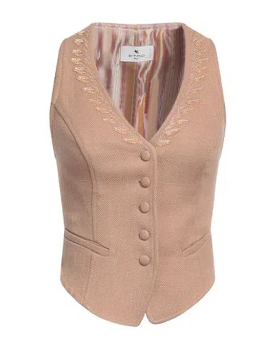 Etro Woman Tailored Vest Camel Size 2 Viscose, Virgin Wool, Polyester In Beige