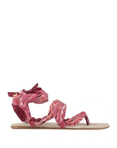Etro Woman Thong Sandal Pink Size 9 Textile Fibers, Leather