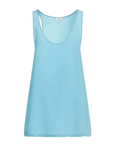 Etro Woman Top Azure Size 8 Silk In Blue