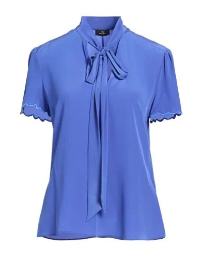 Etro Woman Top Blue Size 8 Silk