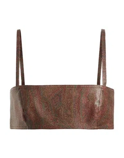 Etro Woman Top Chocolate Brown Size 12 Cotton, Polyester, Pvc - Polyvinyl Chloride