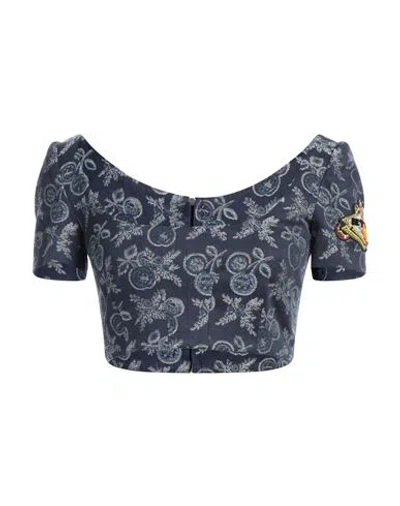 Etro Denim Jacquard Cropped Top In Blue