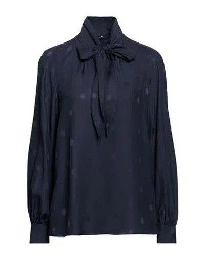 Etro Woman Top Navy Size 8 Silk In Brown