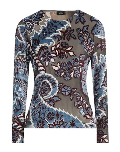 Etro Woman Top Slate Blue Size 8 Viscose, Polyamide, Elastane