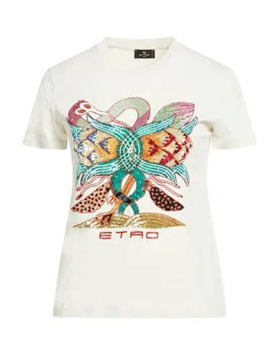 Etro Woman T-shirt Light Green Size L Cotton In White