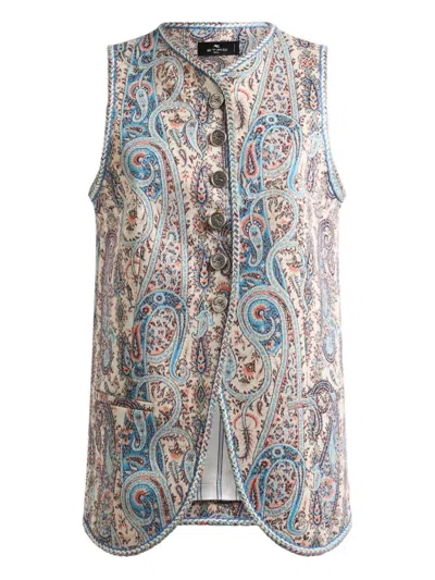 Etro Jacquard Paisley Floral Stretch Cotton Vest In Multi