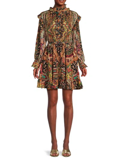 Etro Women's Abito Alameda Printed Ruffle Wool-blend Minidress In Multi