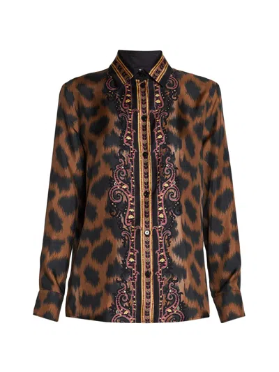 Etro Women's Animal Paisley Silk Shirt In Animal Print