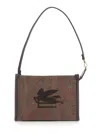 Etro Women 'arnica' Brown Clutch With Embroidered Logo On The Front And All-over Motif In Cotton Ble In Multi