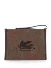Etro Arnica Brown Clutch With Embroidered Logo On The Front And All-over Motif In Cotton Blend Woman In Multi