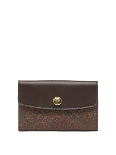 Etro Arnica Paisley Jacquard Flap Wallet In Brown