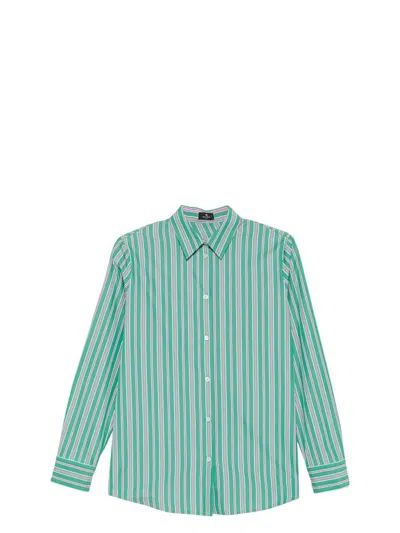 ETRO WOMEN'S BACK SLIT STRIPED COTTON SHIRT