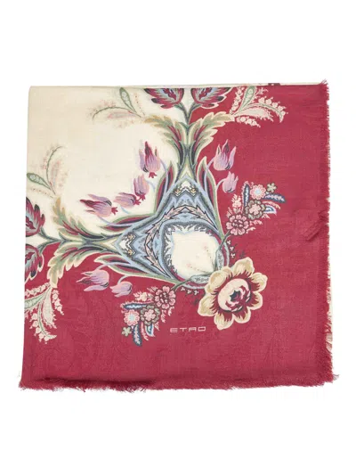 Etro Women Beige Floral Jacquard Cashmere Blend Shawl In Multi