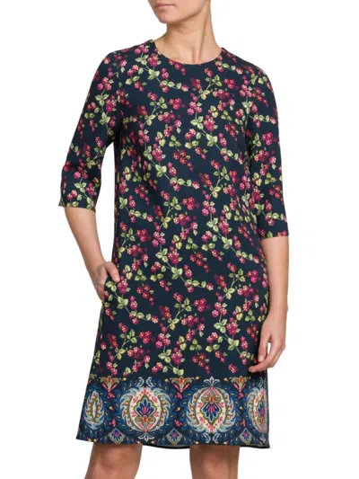 Etro Garden Party Floral Print Short Dress In Navy