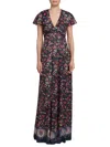 Etro Grape-print V-neck Maxi Dress In Navy