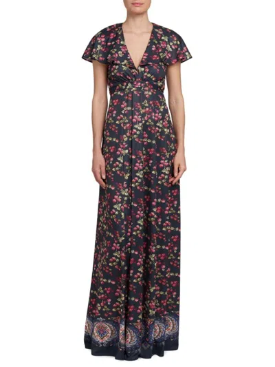 Etro Grape-print V-neck Maxi Dress In Navy