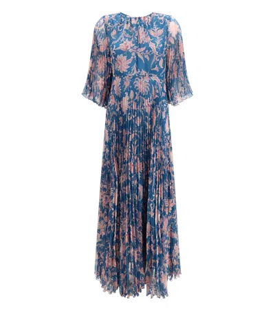 Etro Women Blue Floral V Neck Maxi Dress In Multi