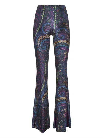 ETRO ETRO WOMEN BLUE PAISLEY PRINT STRETCH CHENILLE FLARED TROUSERS