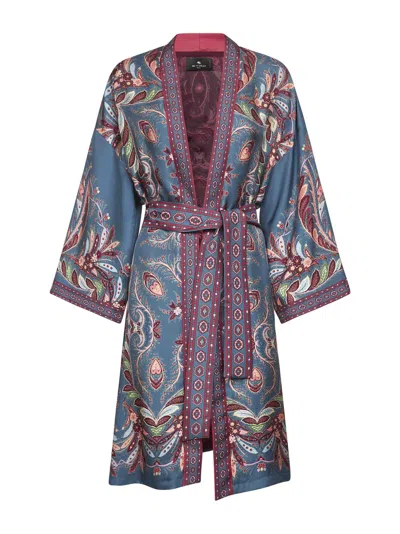 ETRO ETRO WOMEN BLUE PRINTED SILK TWILL LONG KESA