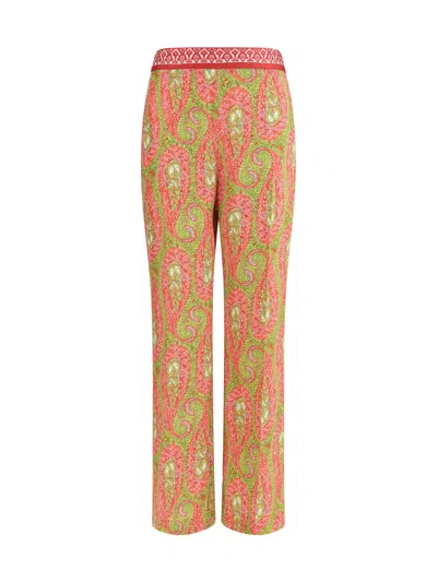 ETRO ETRO WOMEN BOOTCUT TROUSERS WITH PLACED PAISLEY FOLIAGE PRINT