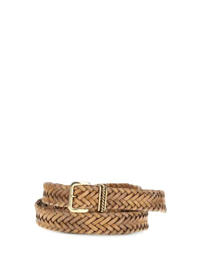 Etro Women Braided Leather Belt In Brown