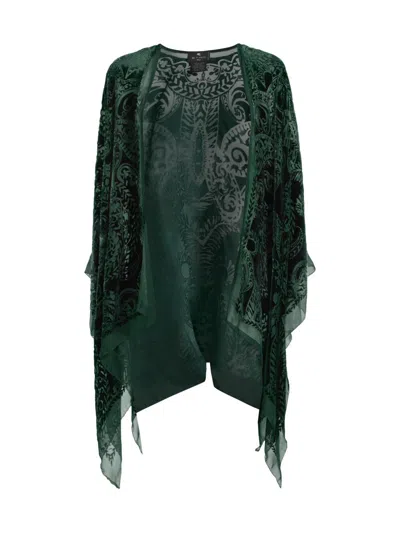 Etro Women's Burnout Velvet Cape In Green