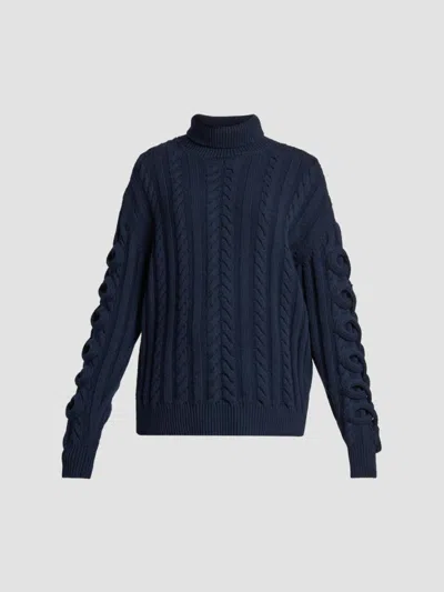 Etro Women's Cable-knit Wool Sweater In Blue