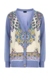 Etro V-neck Patterned Cardigan With Long Sleeves In Blue