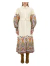 Etro Printed Cotton Midi Shirt Dress W/belt In Ivory