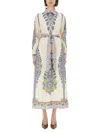 Etro Cotton Poplin Maxi Dress With Paisley Medallion And Contrasting Belt In Blue