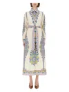Etro Cotton Poplin Maxi Dress With Paisley Medallion And Contrasting Belt In Blue