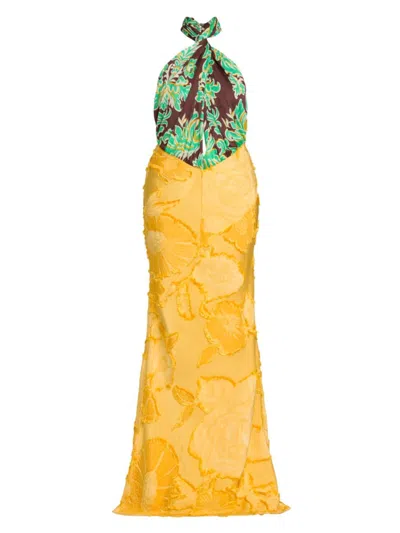 Etro Women's Colorblocked Halterneck Gown In Neutral