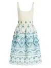 Etro Chic Blue And White Cotton Blend Dress With Front Tie And Cut-out Details In White