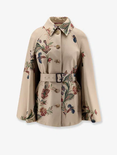 Etro Women Cotton Cape With Floral Print In Nude