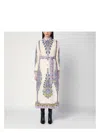 Etro Cotton Poplin Maxi Dress With Paisley Medallion And Contrasting Belt In Blue