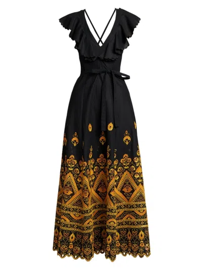 Etro Women's Cotton Lace Ruffled Gown In Print Floral Black