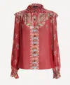 Etro Boho Ruffled Printed Chiffon Blouse In Burgundy