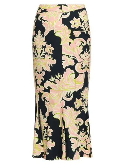 Etro Abstract-print Cotton Midi Skirt In Neutral