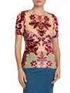 Etro Patterned-jacquard Tulle T-shirt In Red Multi
