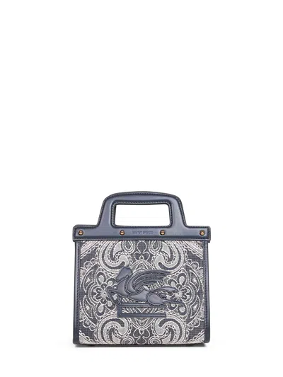 Etro Women Dark Blue Denim Lovtter Small Shopping Bag In Multi