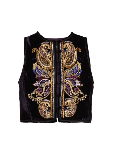Etro Women's Embroidered Paisley Crop Vest In Purple