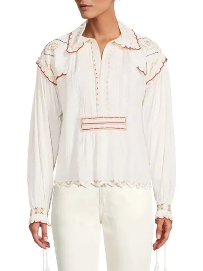 Etro Women's Embroidered Pleated Blouse In White