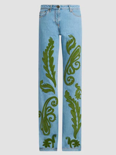 Etro Women's Embroidered Straight-leg Jeans In Blue Multi
