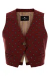 Etro Women Embroidered Wool Blend Vest In Red
