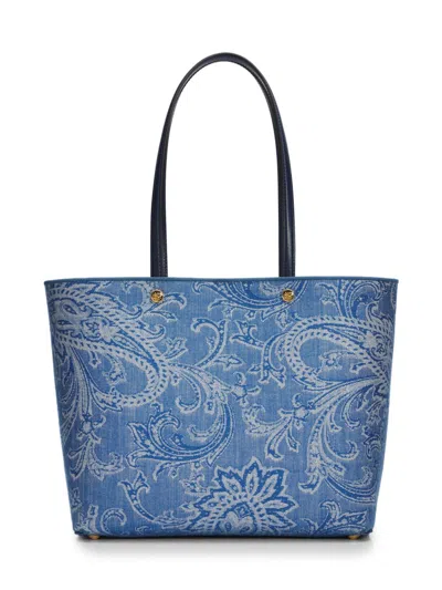 Etro Women's Essential Medium Paisley Denim Shopper Tote Bag In Blue